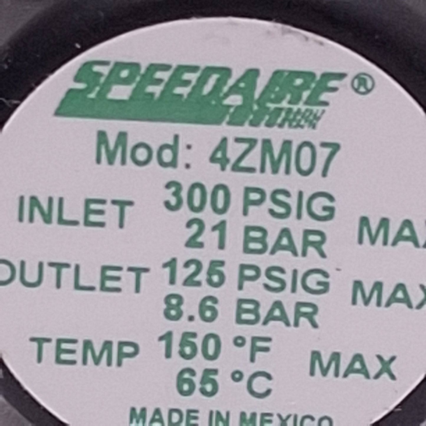 Used Speedaire 4ZM07 Pneumatic Regulator, 300psi In, 125psi Set, 14cfm, 1/8in NPT