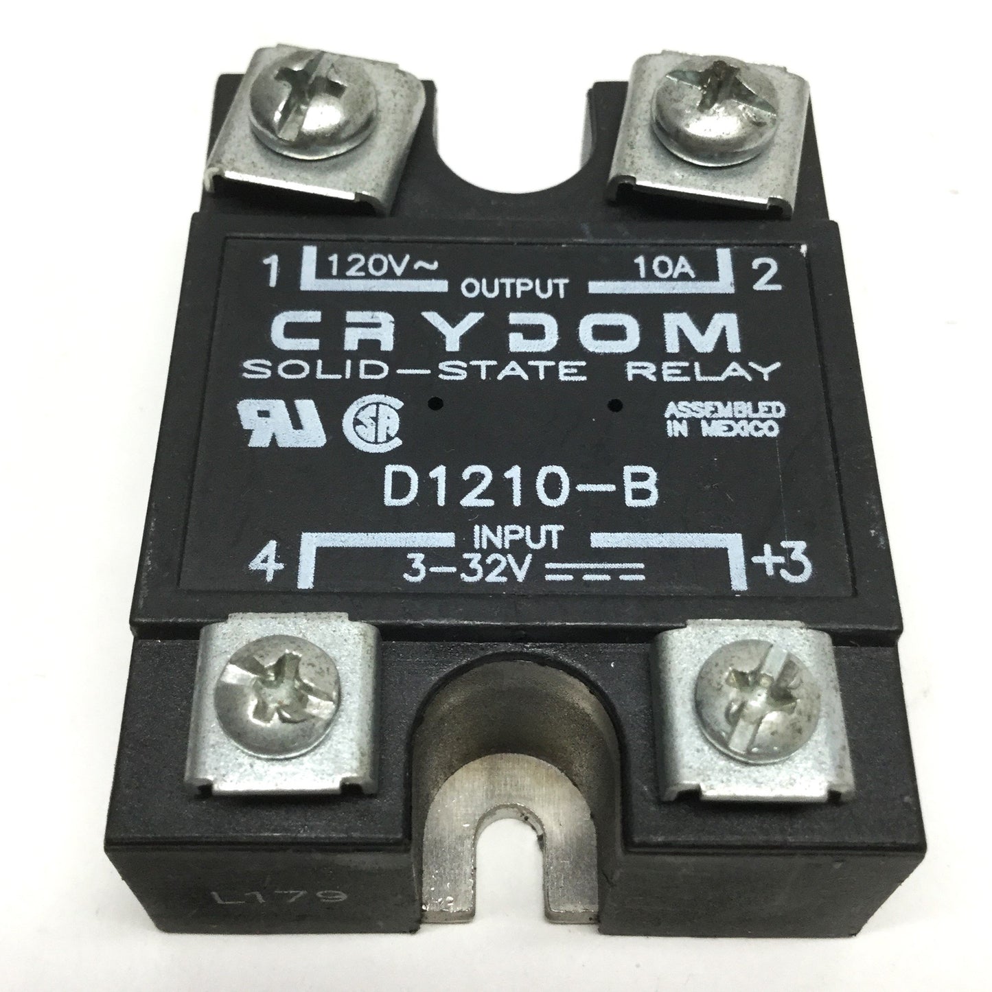 Used Crydom D1210-B Solid-State Relay, SPST-NC, 3-32VDC Control, 10A 120VAC Output