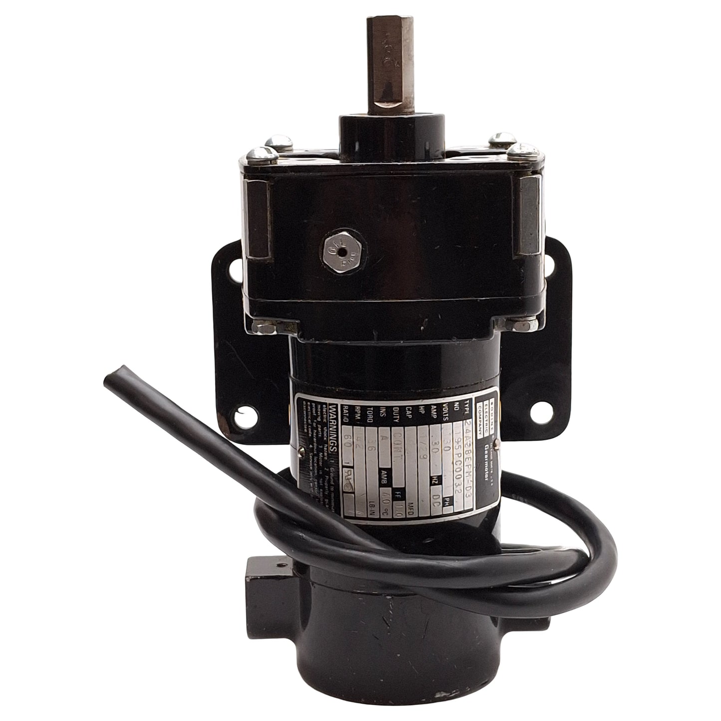 Used Bodine 24A2BEPM-D3 Gearmotor, 1/29HP, 36lb-in, 42rpm, 60:1, ø1/2in Shaft, 130VDC