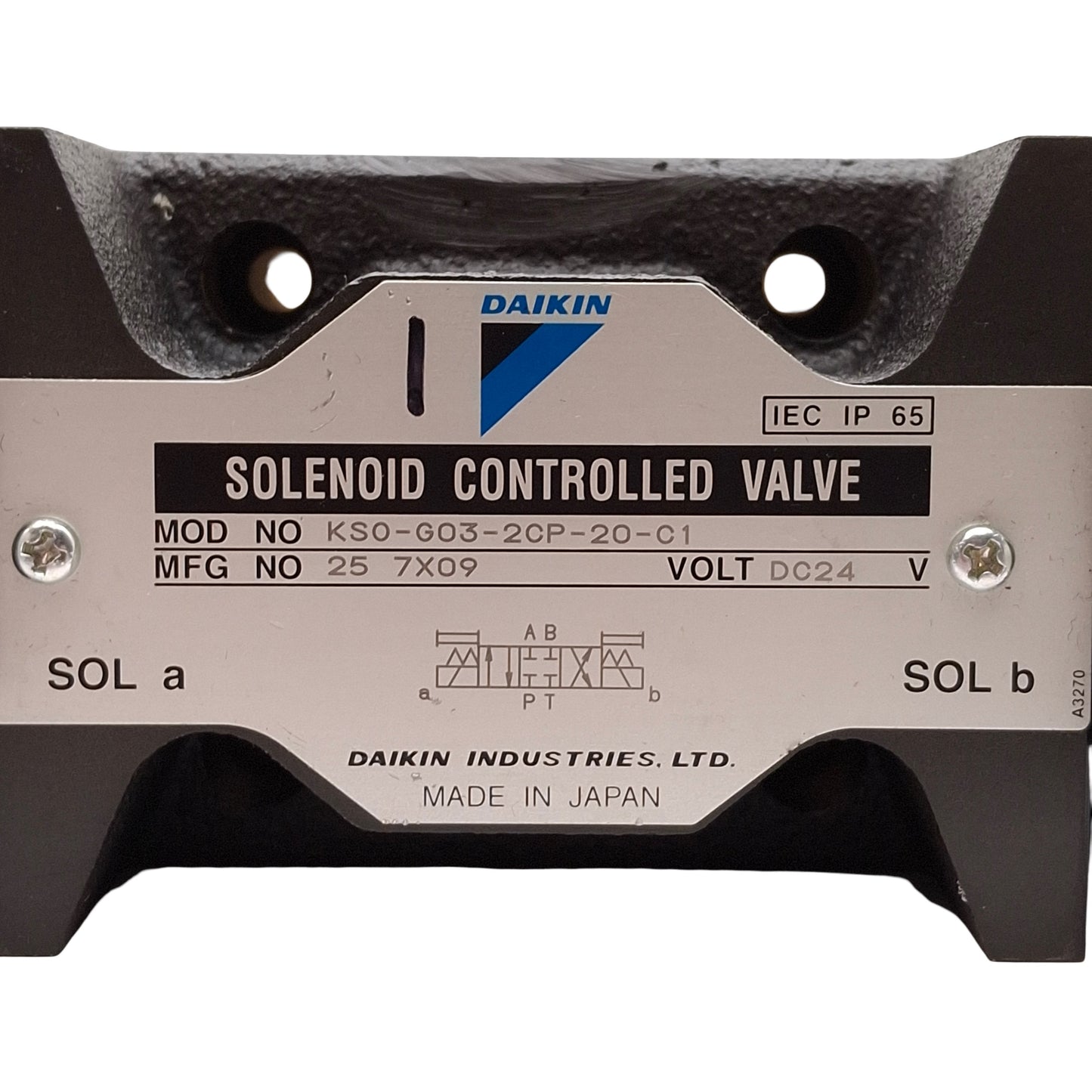 Used Daikin KSO-G03-2CP-20-C1 Solenoid Hydraulic Valve, 25MPa, 160L/min, 24VDC Coils