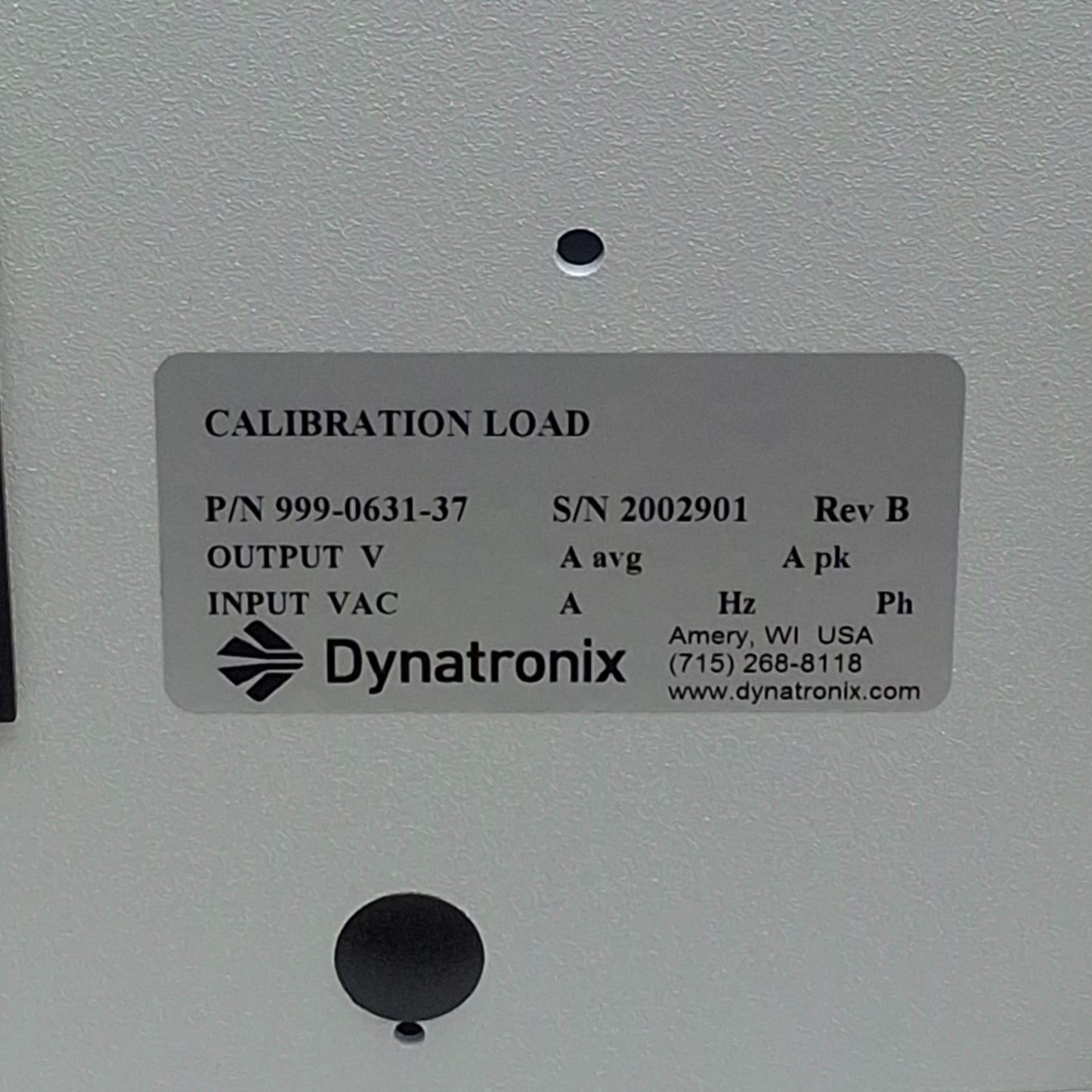Used Dynatronix 999-0631-37 Calibration Load For Dynatronix Power Supply