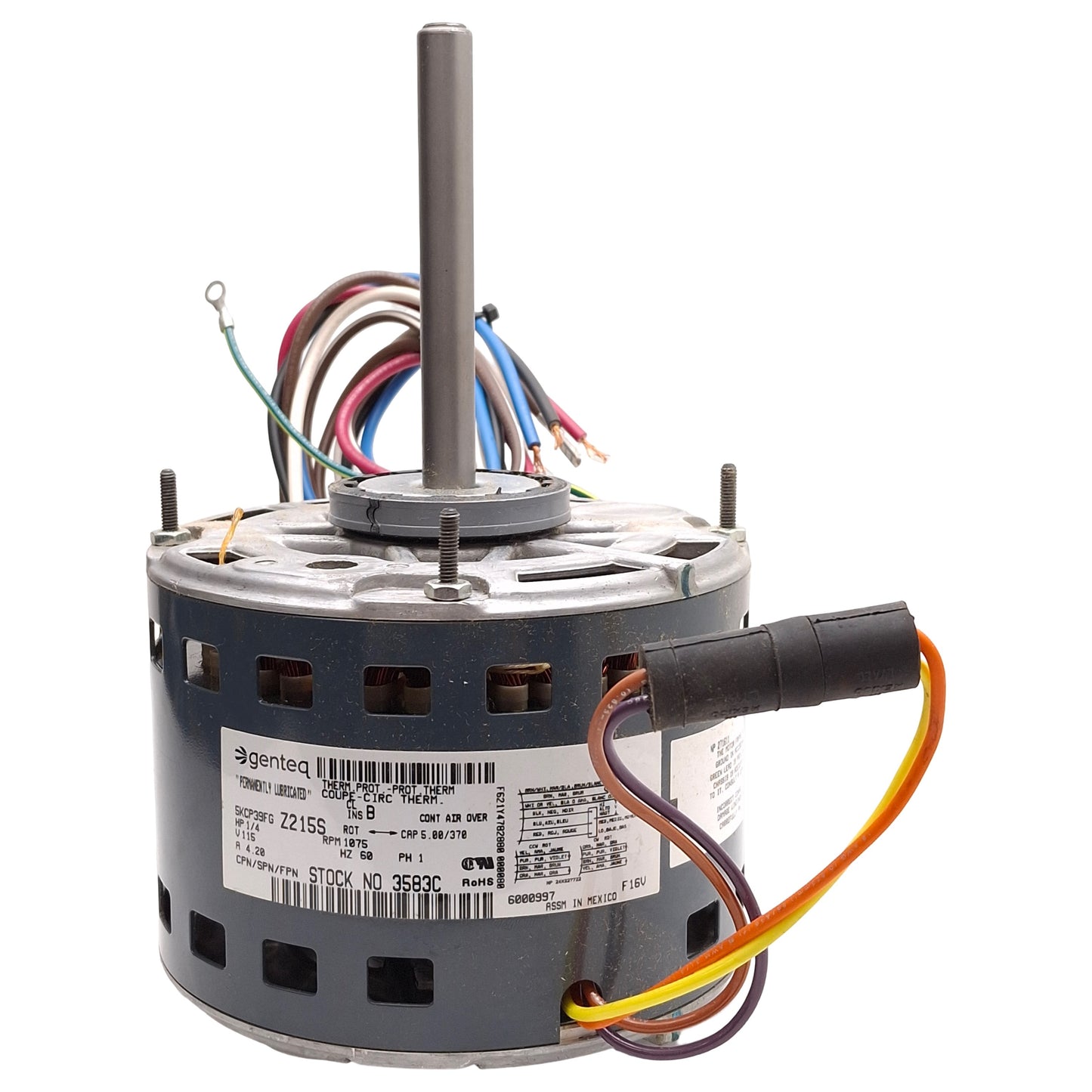 New Genteq 5KCP39FGZ215S 3583C Blower Motor, 1/4HP, 1075rpm, ø1/2in Shaft, 115VAC