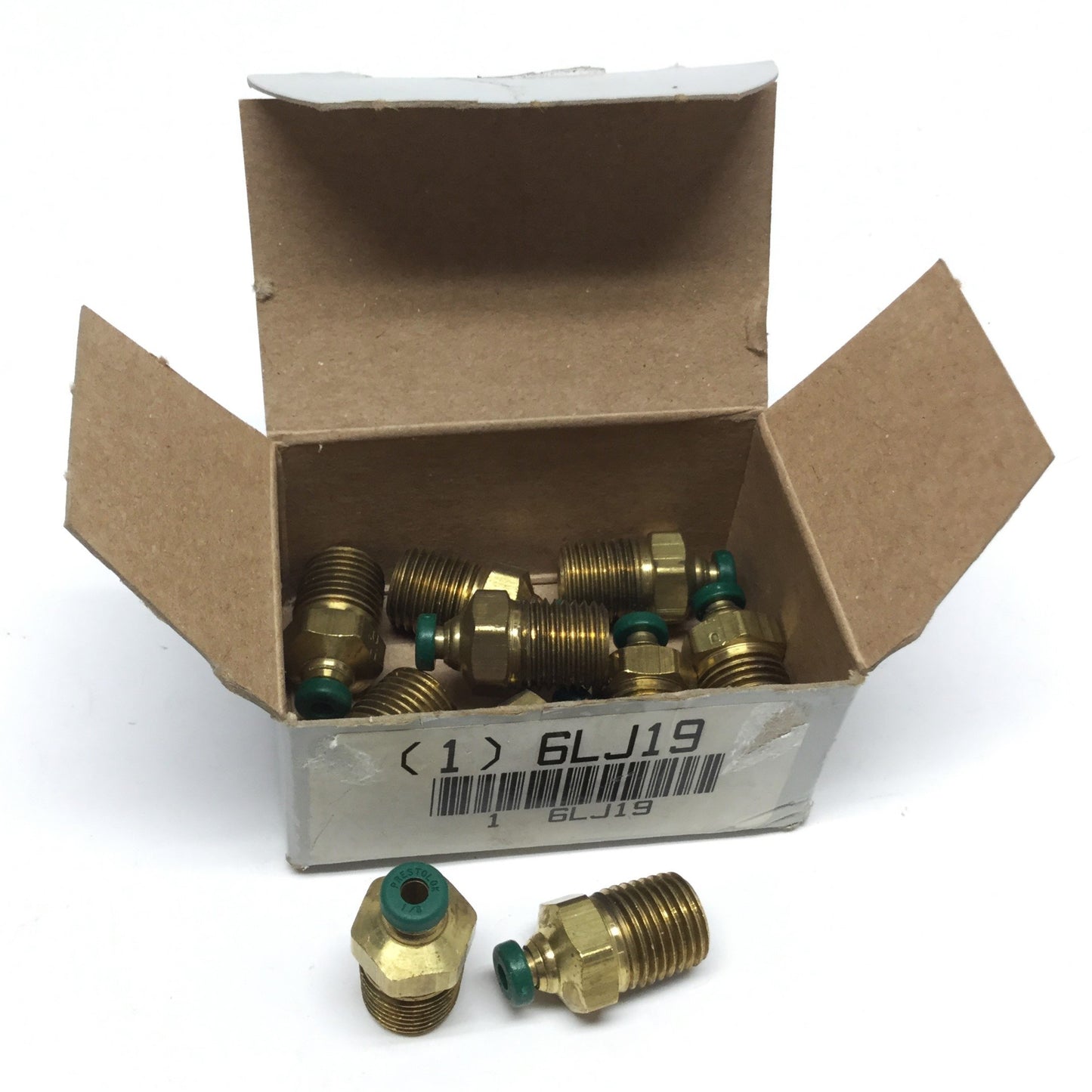 New – Open box Lot of 10 Parker 68PLP-2-4 Prestolok Push-in Fittings, 1/4" NPT to ⌀1/8" Tube