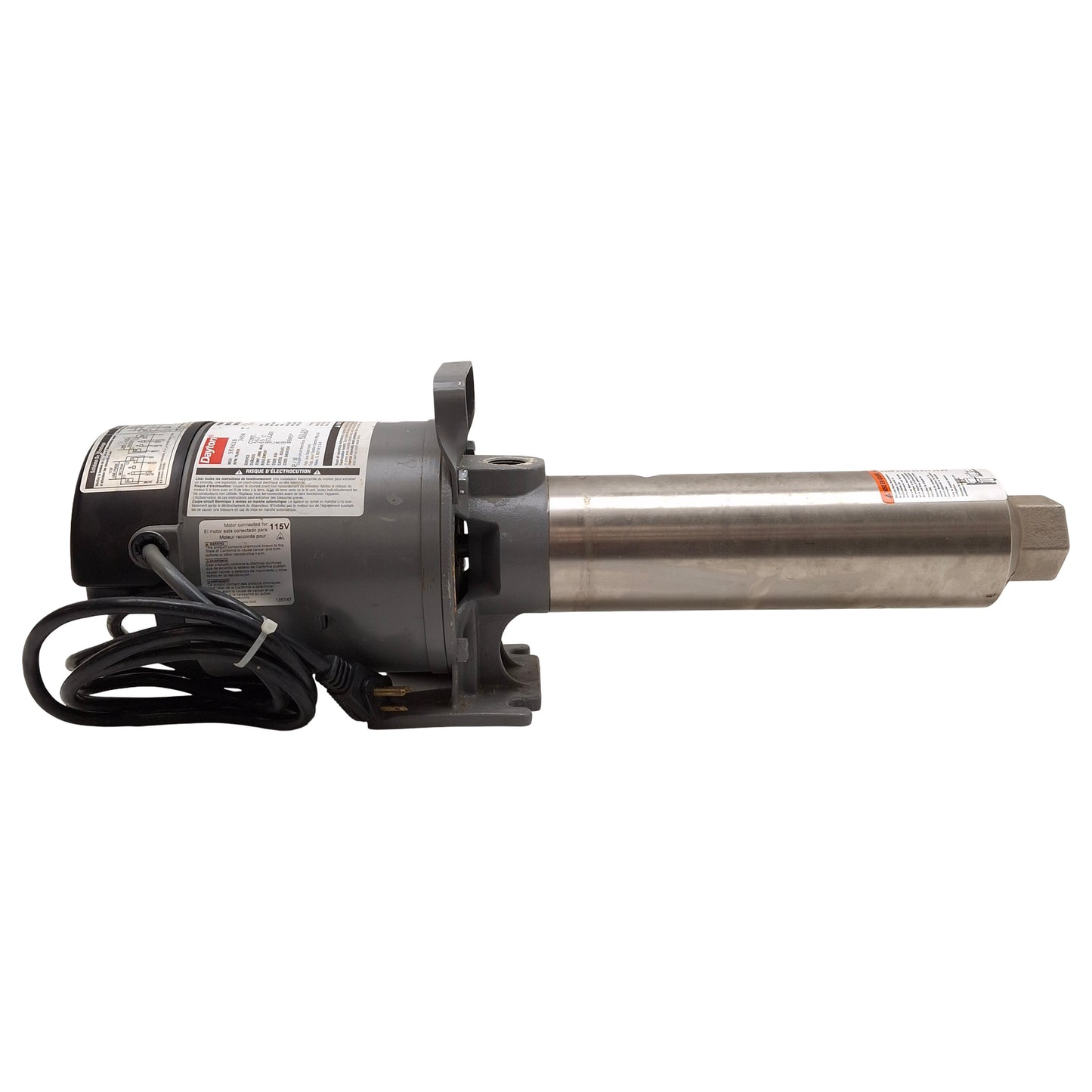 Used Dayton 2PC42E Stainless Steel 12-Stage Booster Pump, 1/2HP 115/230VAC, 3/4in NPT
