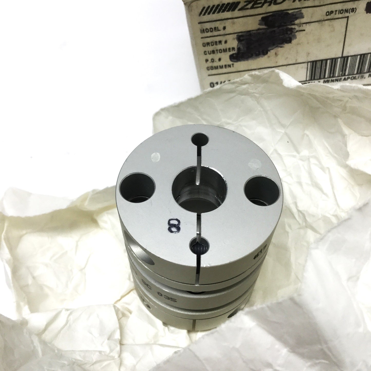 New – Open box Zero-Max SC035R Servoclass Double Disc Flexible Shaft Coupling 3/8" x 1/2" Bores