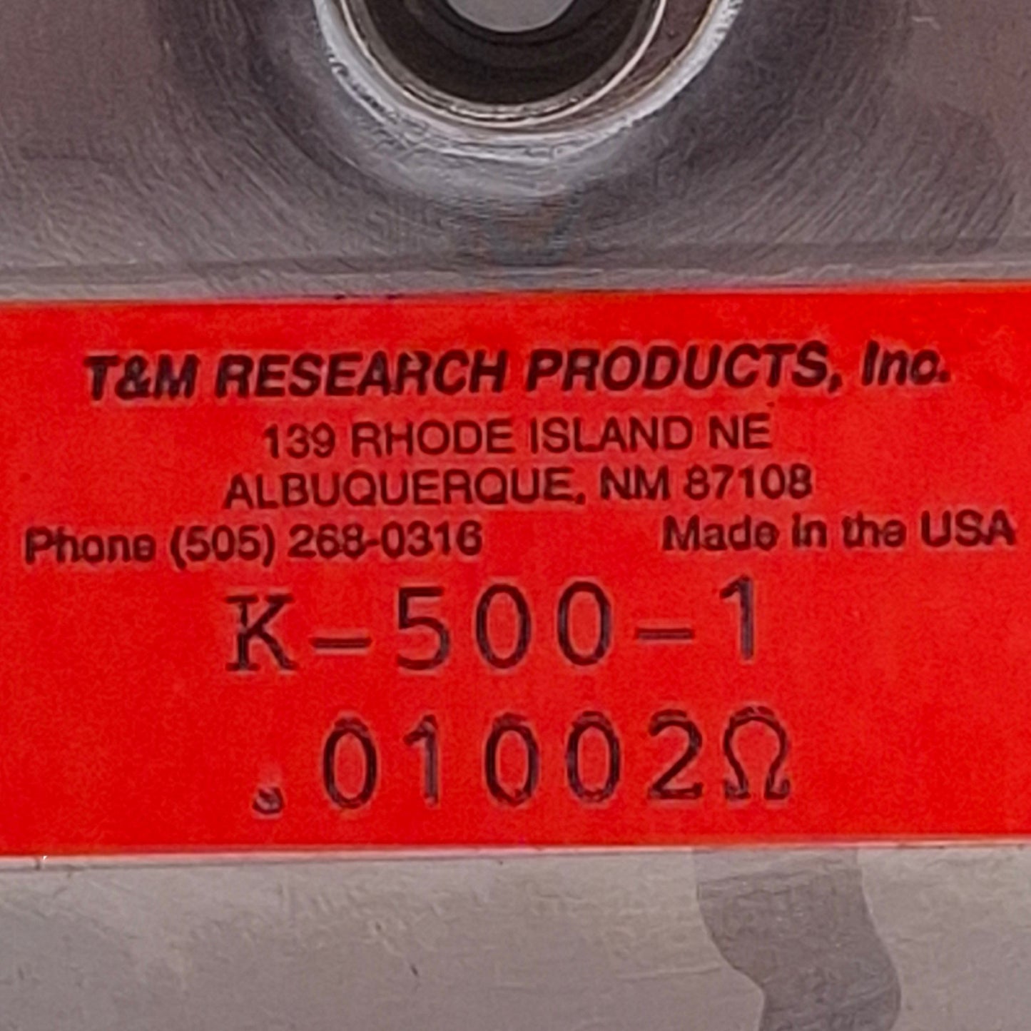 Used T&M Research Products K-500-1 Coaxial Shunt 0.01Ohms, 800MHz, ø5.25in Flange