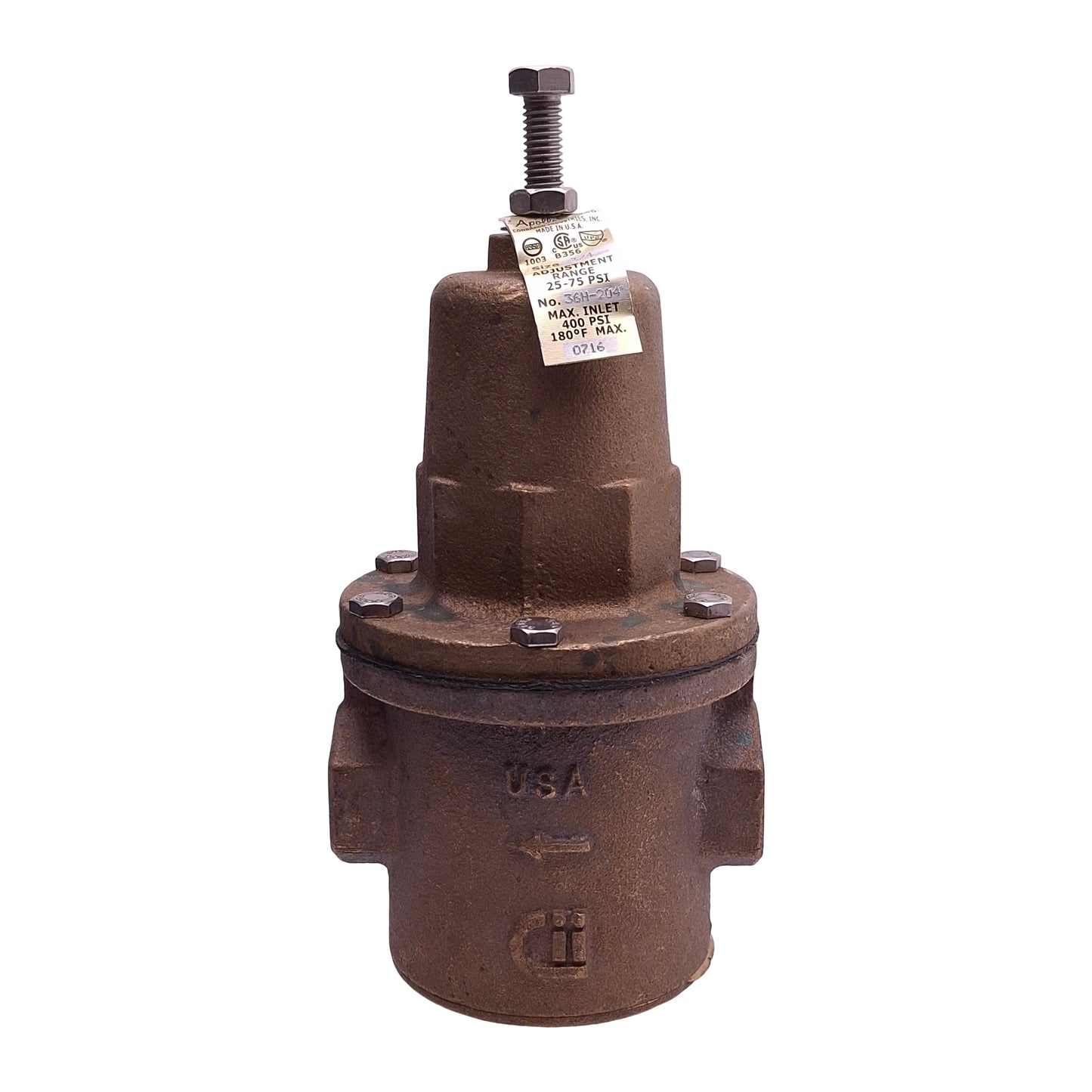 Used Apollo Valves 36H-204 Pressure Reducing Valve, 3/4in NPT, 25-75psi Range