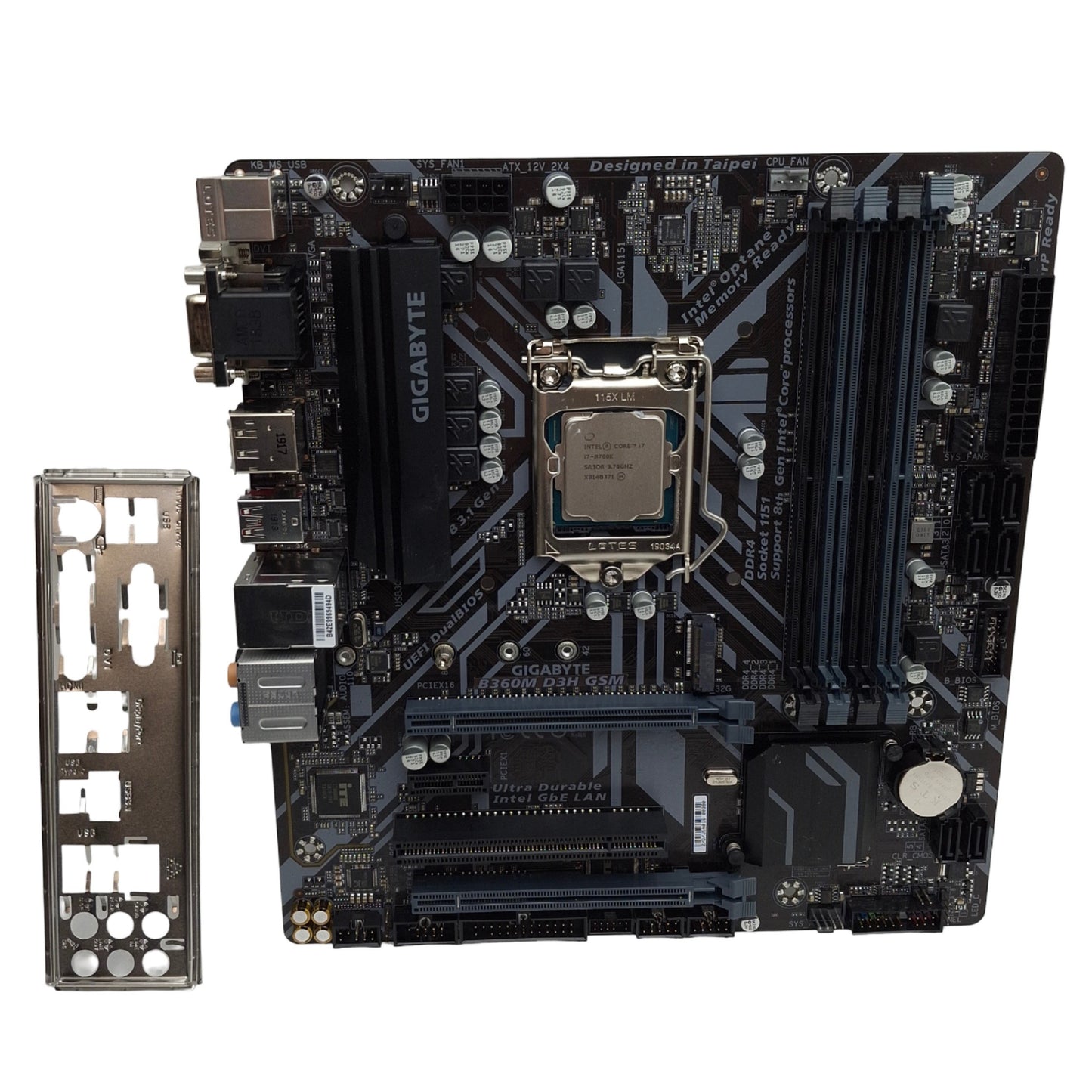 Used GIGABYTE B360M D3H GSM mATX Motherboard, w/ I7-8700K, 4x DIMM, PCIe x16/1/4, PCI