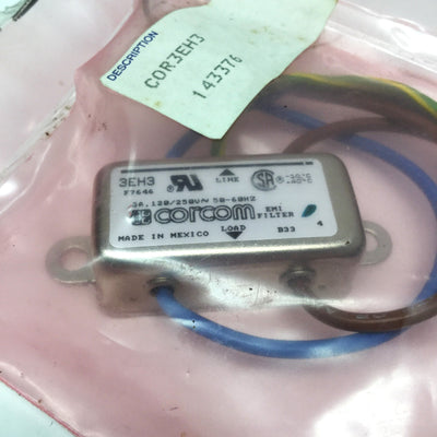New Corcom 3EH3 Single-Phase Power Line EMI RFI Filter, 3A, 250VAC w/Wire Leads