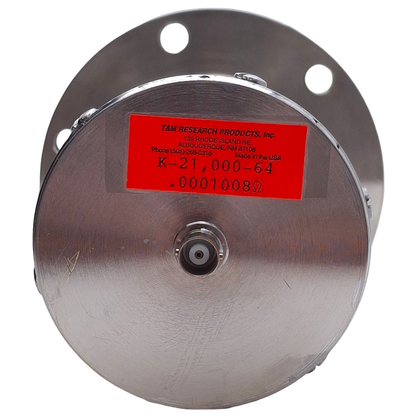 Used T&M Research Products K-21,000-64 Coaxial Shunt 0.0001 Ohms, 0.25MHz, ø5.25in