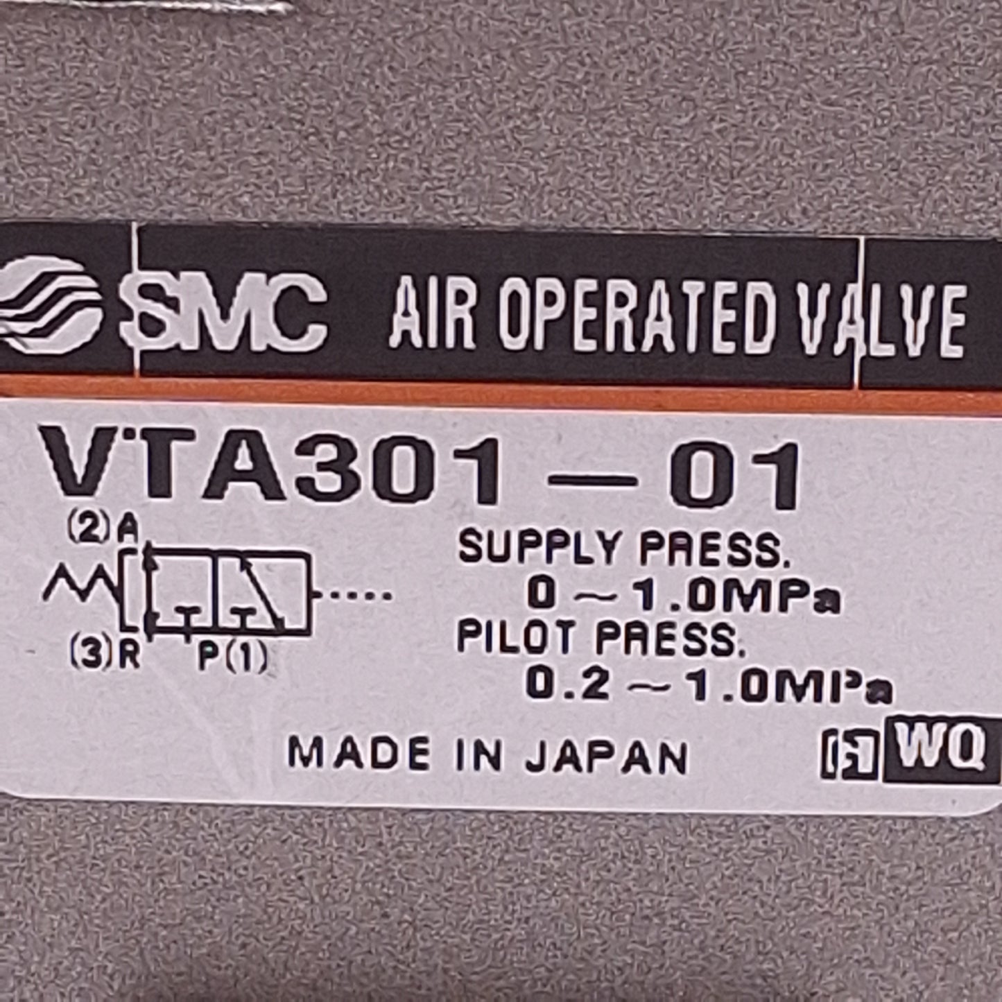 Used SMC VTA301-01 Pneumatic Valve, 3-Way, 1/8in NPT, 0-1.0MPa, 0.2-1.0MPa Pilot