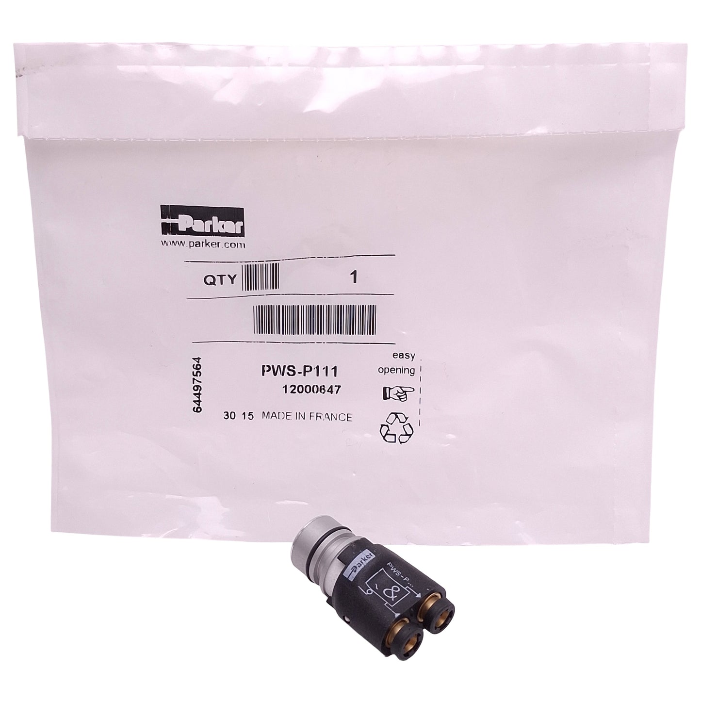 New Parker PWS-P111 Plug-In Pressure Sensor, N.O., ø4mm Push-In, 0-10bar, 90l/min