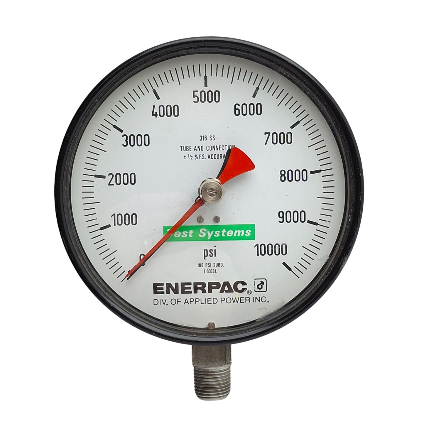 Used Enerpac T6003L Test System Gauge 6-1/4in Dial, 1/2in NPTF Male, 0-10000psi