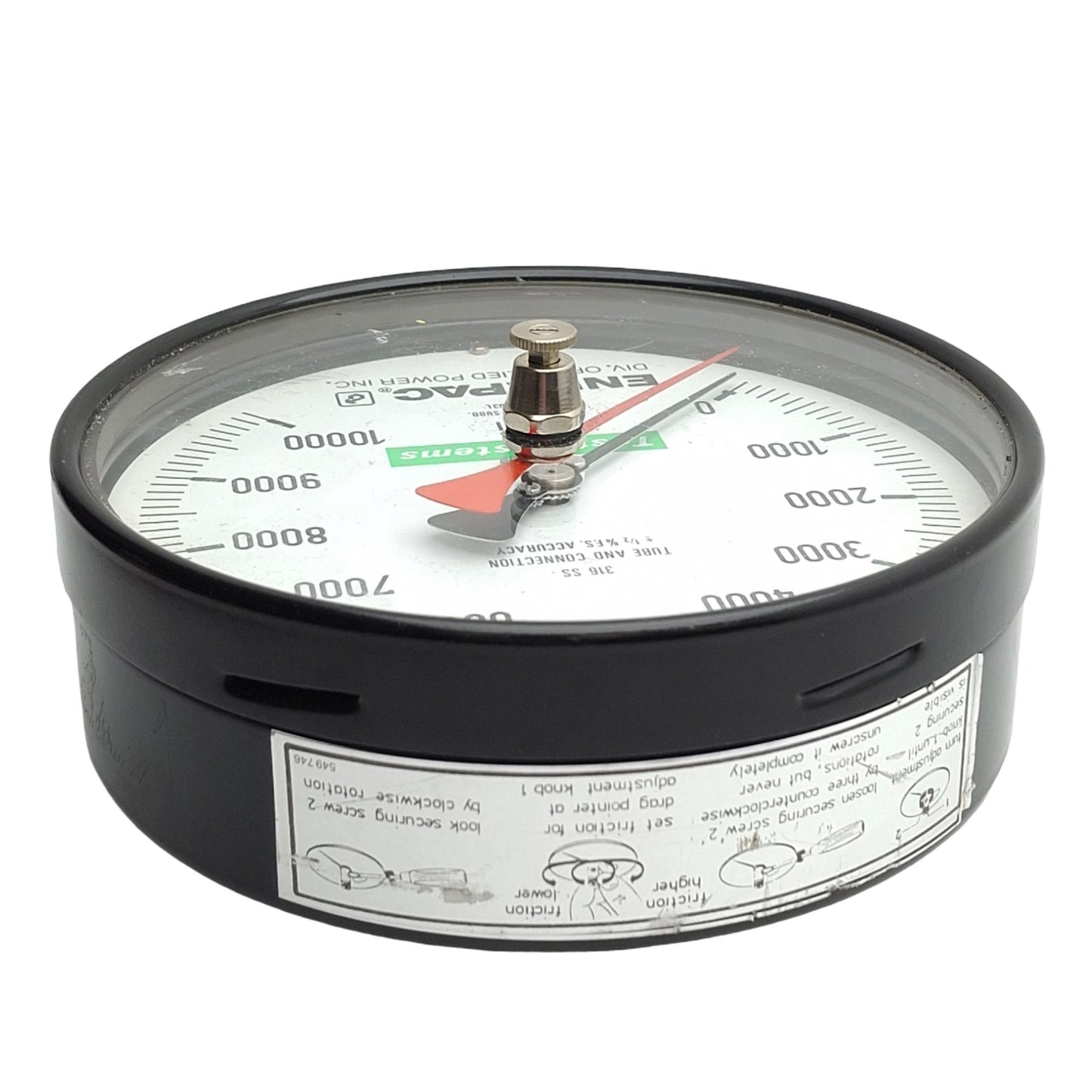 Used Enerpac T6003L Test System Gauge 6-1/4in Dial, 1/2in NPTF Male, 0-10000psi