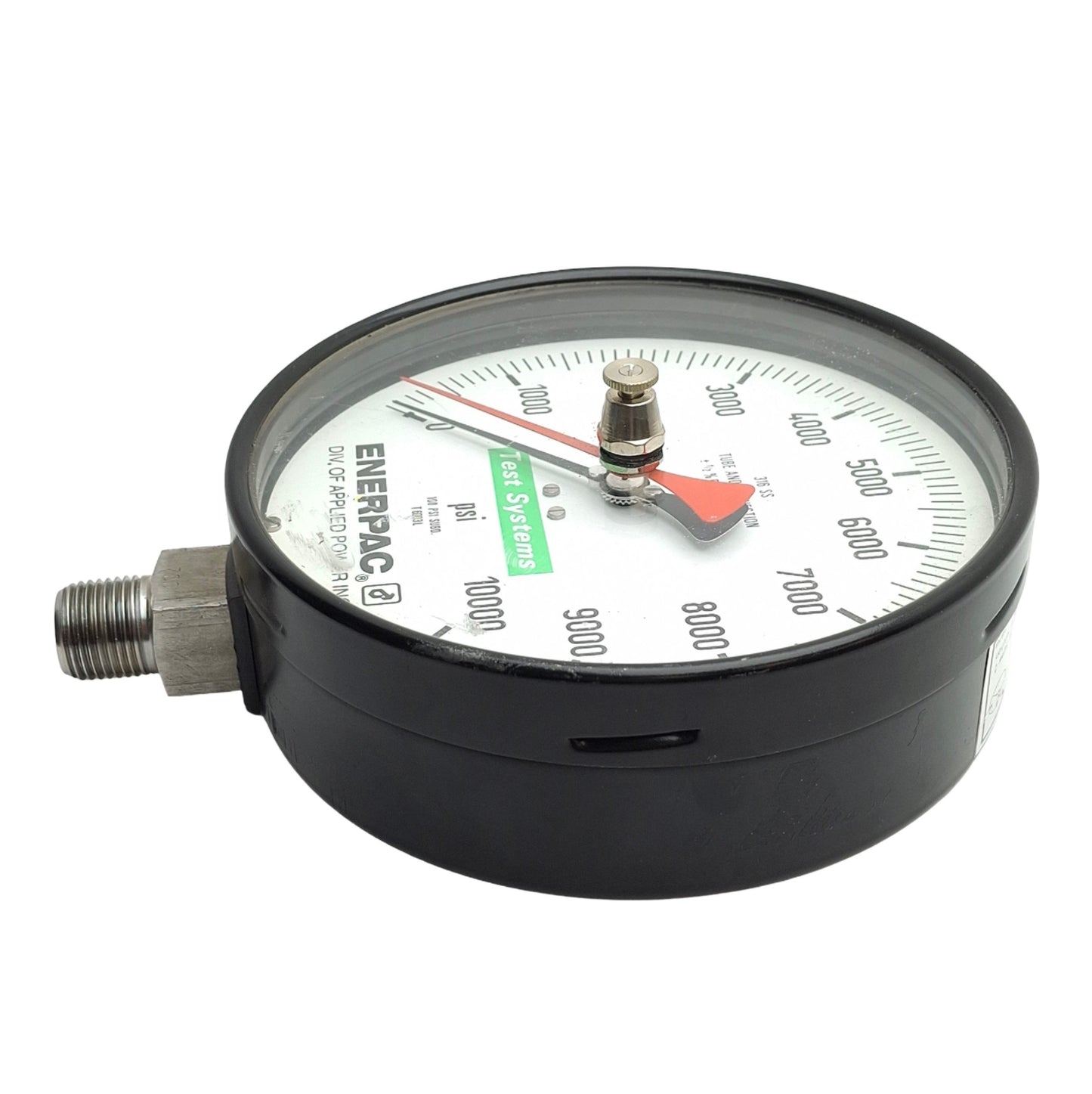 Used Enerpac T6003L Test System Gauge 6-1/4in Dial, 1/2in NPTF Male, 0-10000psi