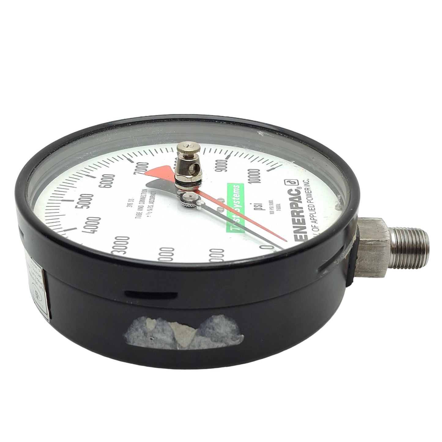 Used Enerpac T6003L Test System Gauge 6-1/4in Dial, 1/2in NPTF Male, 0-10000psi