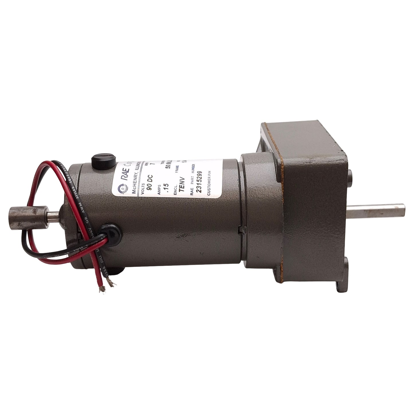Used RAE 2315299 Electric DC Gearmotor, 400:1, 50in-lb, 7rpm, TENV, 90VDC 0.15A