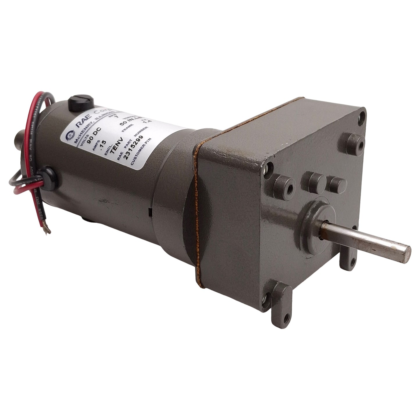 Used RAE 2315299 Electric DC Gearmotor, 400:1, 50in-lb, 7rpm, TENV, 90VDC 0.15A