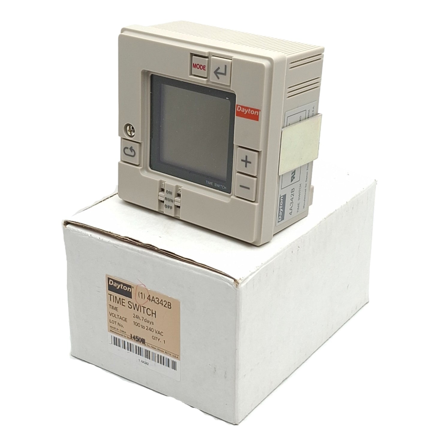 New Dayton 4A342B Programmable Timer 100-240VAC Supply, 250VAC 15A Output, 24Hr/7Day