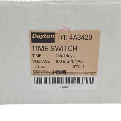 New Dayton 4A342B Programmable Timer 100-240VAC Supply, 250VAC 15A Output, 24Hr/7Day