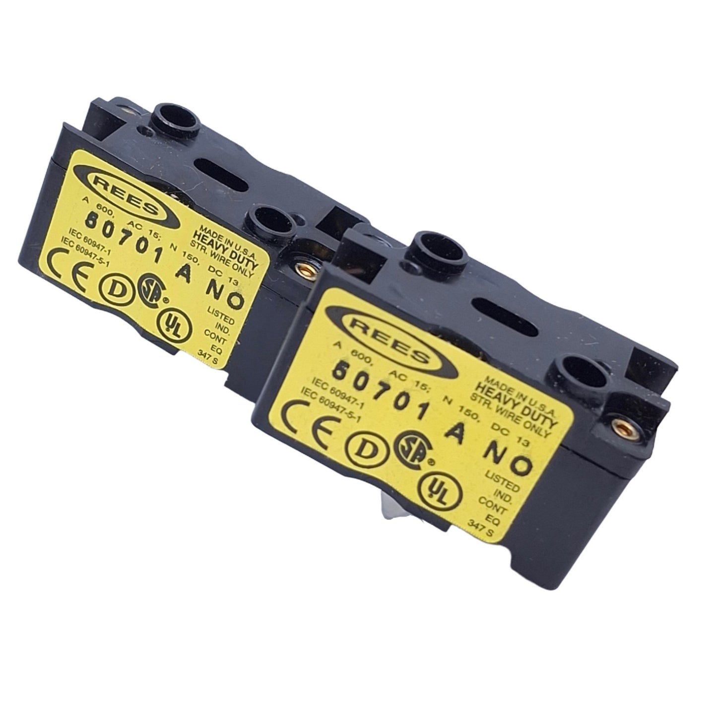 Used Lot of 2 Rees 50701ANO Contact Block 1NO, 600VAC 1.2A, #4 AWG Wire Size
