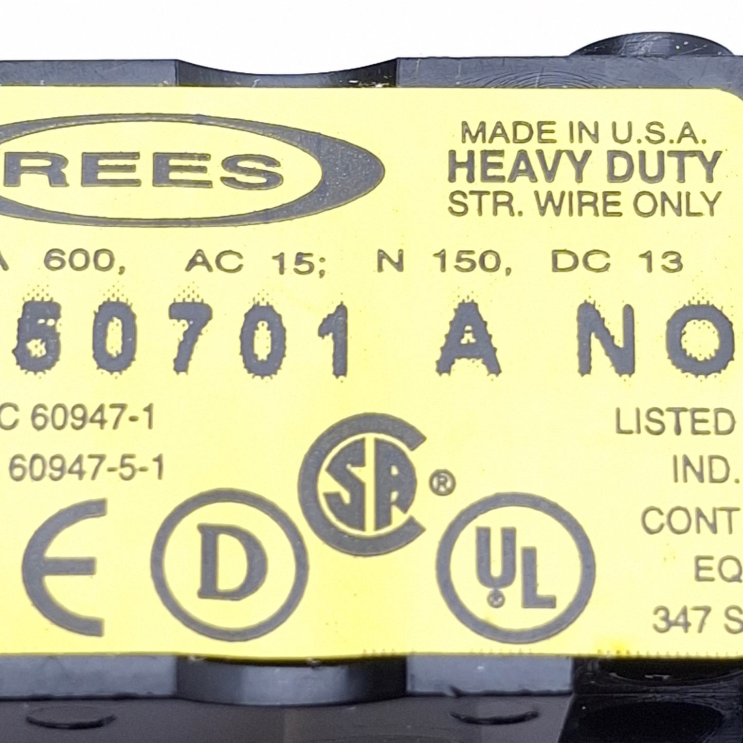Used Lot of 2 Rees 50701ANO Contact Block 1NO, 600VAC 1.2A, #4 AWG Wire Size