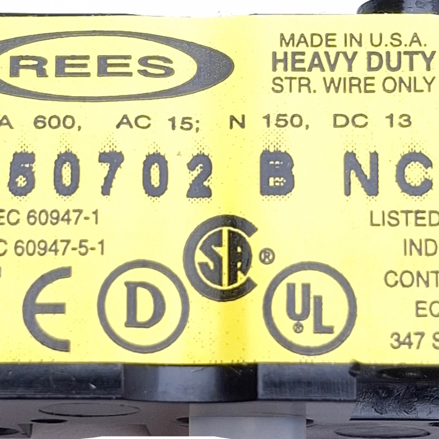 Used Lot of 2 Rees 50702BNC Contact Block 1NC, 600VAC 1.2A, #4 AWG Wire Size