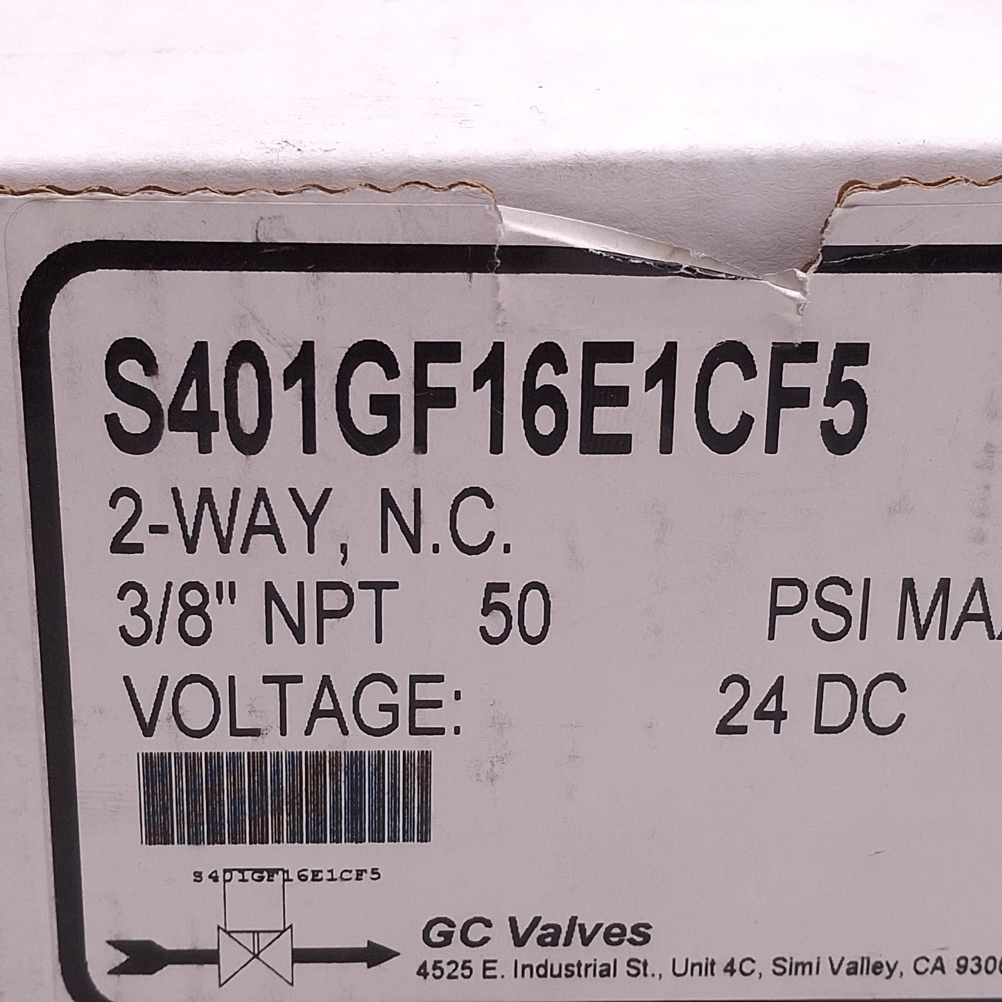 New GC Valves S401GF16E1CF5 Solenoid Valve, 2-Way N.C, 3/8in NPT, 50psi, 24VDC Coil