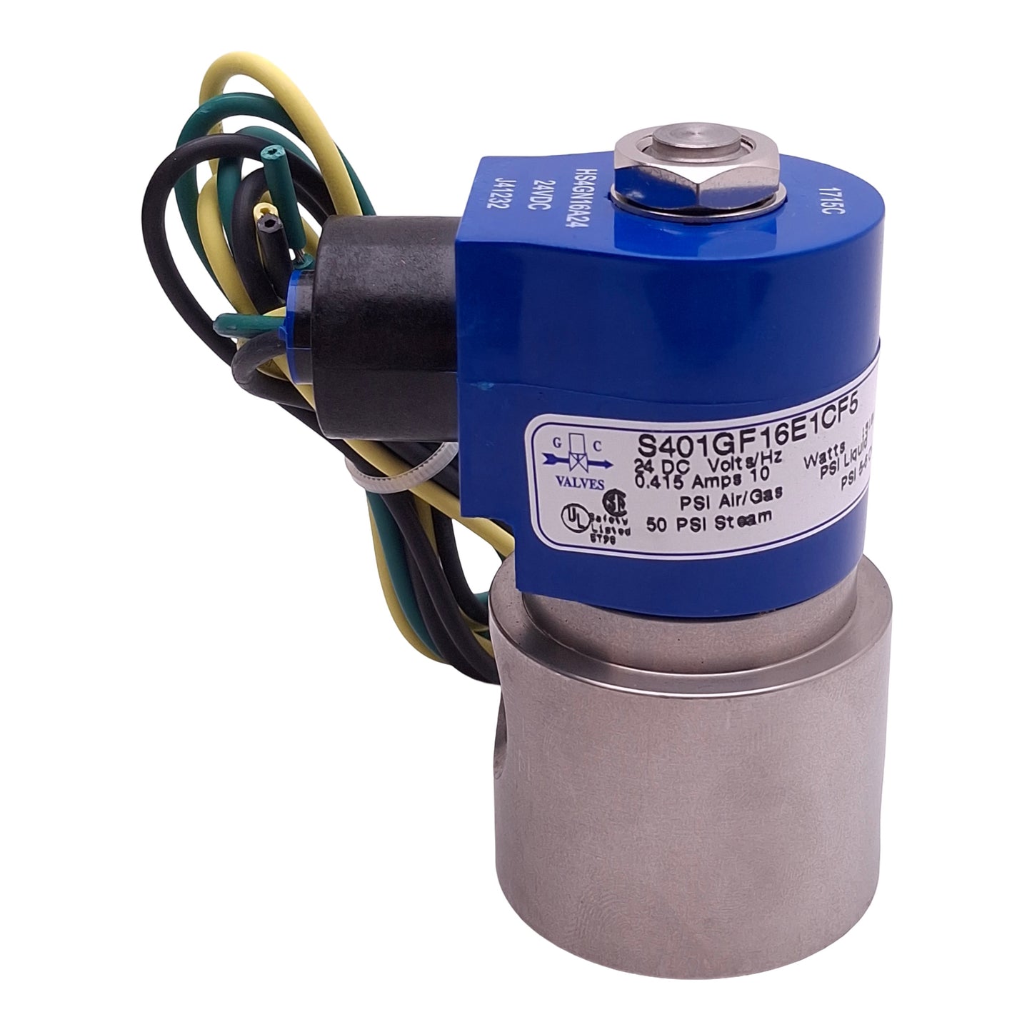 New GC Valves S401GF16E1CF5 Solenoid Valve, 2-Way N.C, 3/8in NPT, 50psi, 24VDC Coil