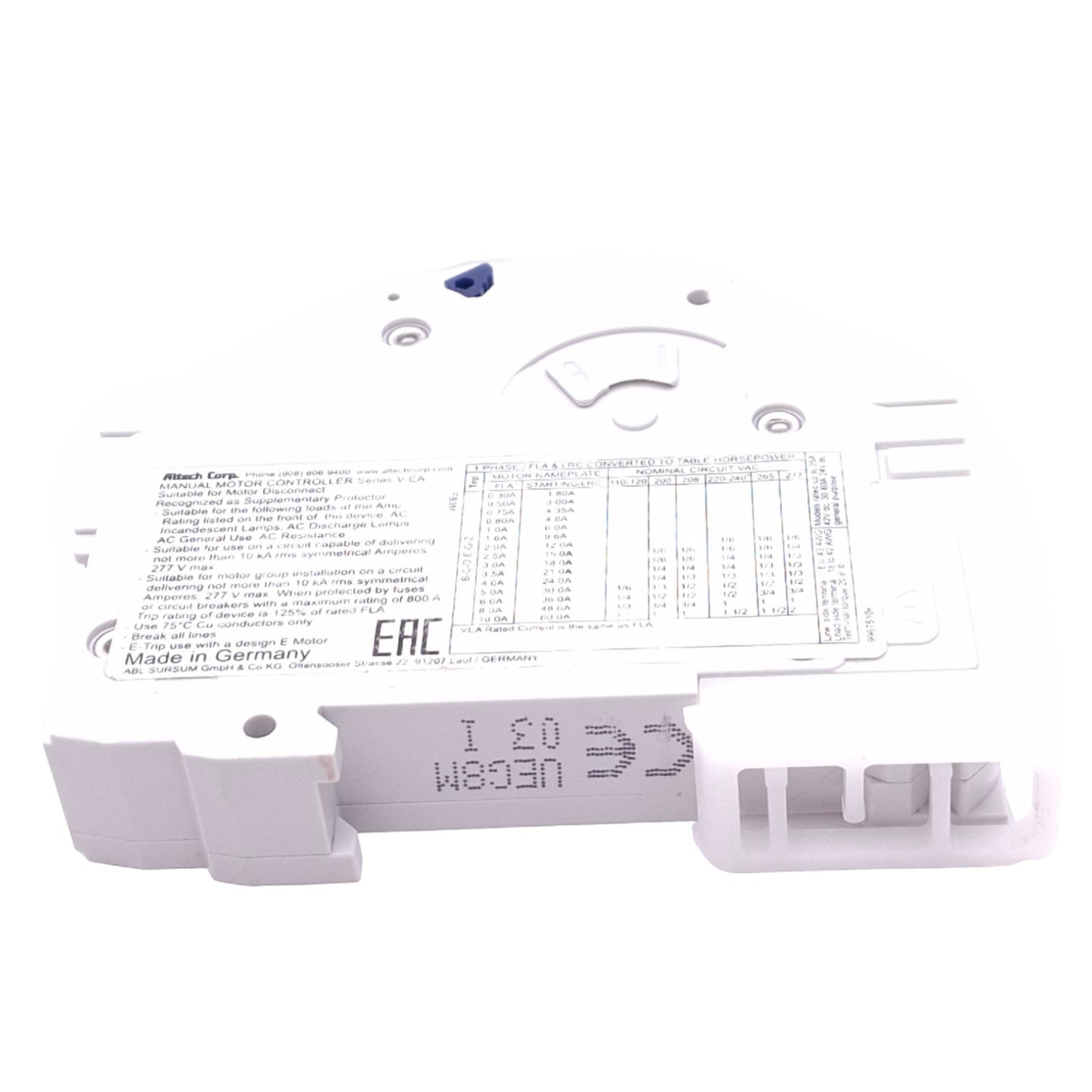 Used Altech ABL Sursum 1G8UM Circuit Breaker, 1-Pole, 8A, 277VAC Max, DIN Rail