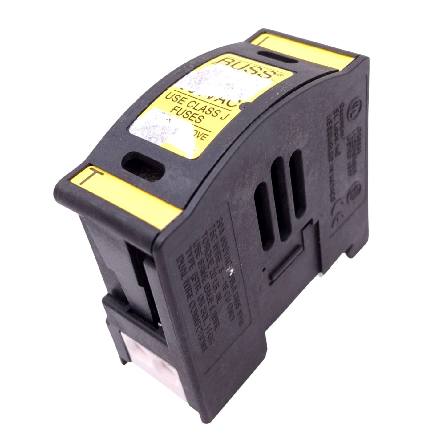 Used Eaton Bussmann JT60030 Fuse Holder, Class J 1-Pole, 30A 600VAC/DC Max, DIN Rail