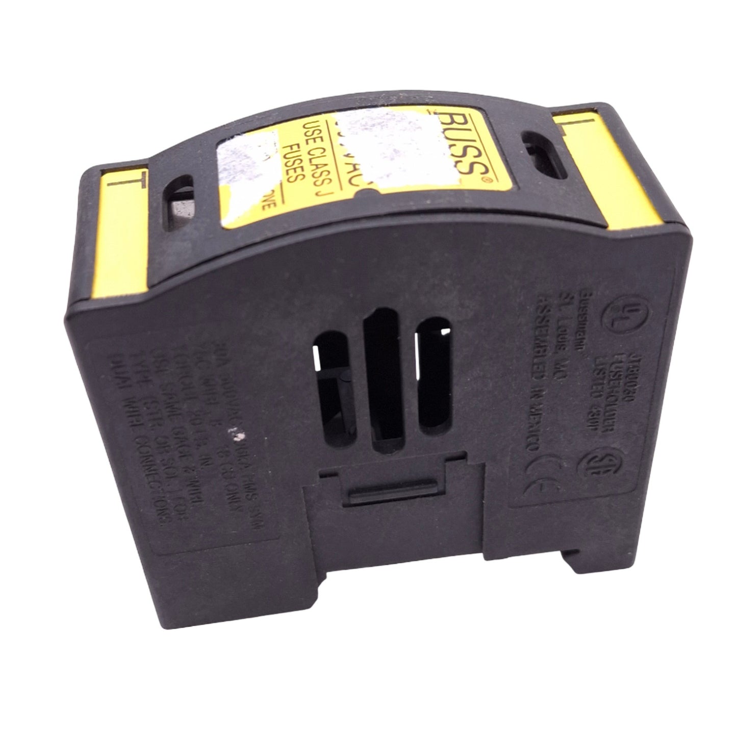Used Eaton Bussmann JT60030 Fuse Holder, Class J 1-Pole, 30A 600VAC/DC Max, DIN Rail