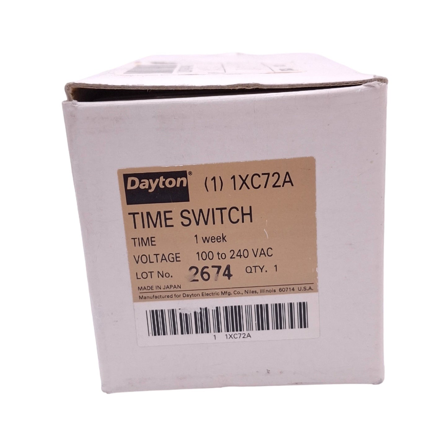 New Dayton 1XC72A Time Switch, 7-Day, SPST, 100-240VAC In, 10A 250VAC Max
