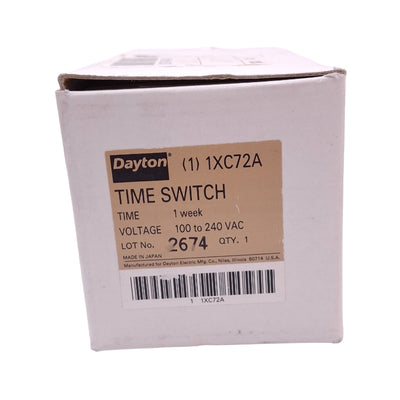 New Dayton 1XC72A Time Switch, 7-Day, SPST, 100-240VAC In, 10A 250VAC Max