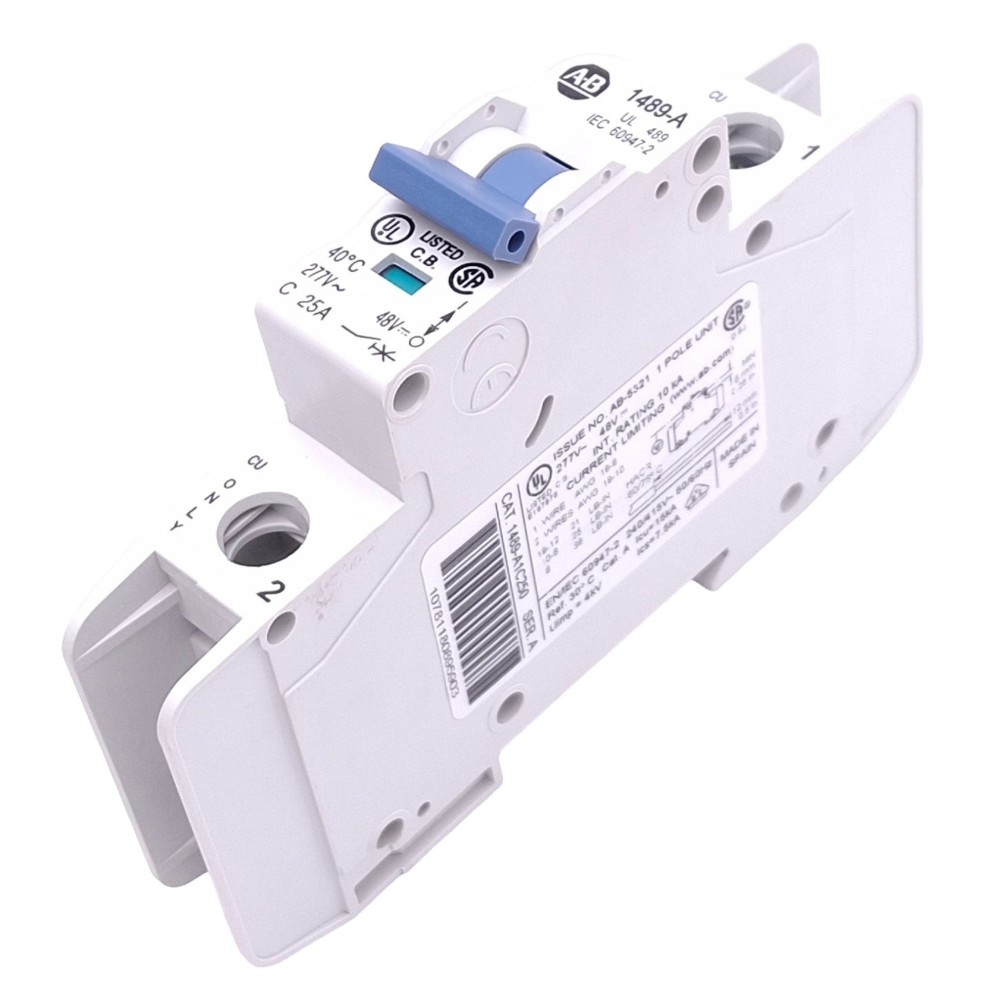 Used Allen Bradley 1489-A1C250 Circuit Breaker, 1-Pole, 25A, 277VAC/48VDC, DIN Rail