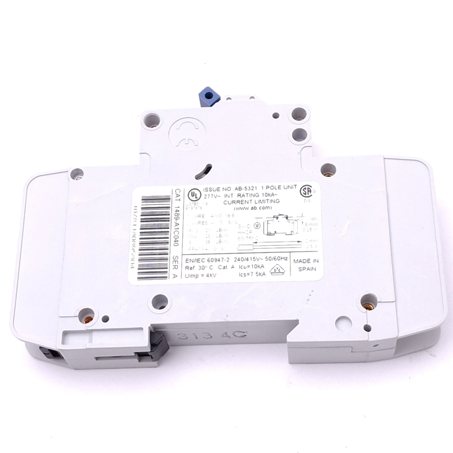 Used Allen Bradley 1489-A1C040 Circuit Breaker, 1-Pole, 4A, 277VAC/48VDC, DIN Rail