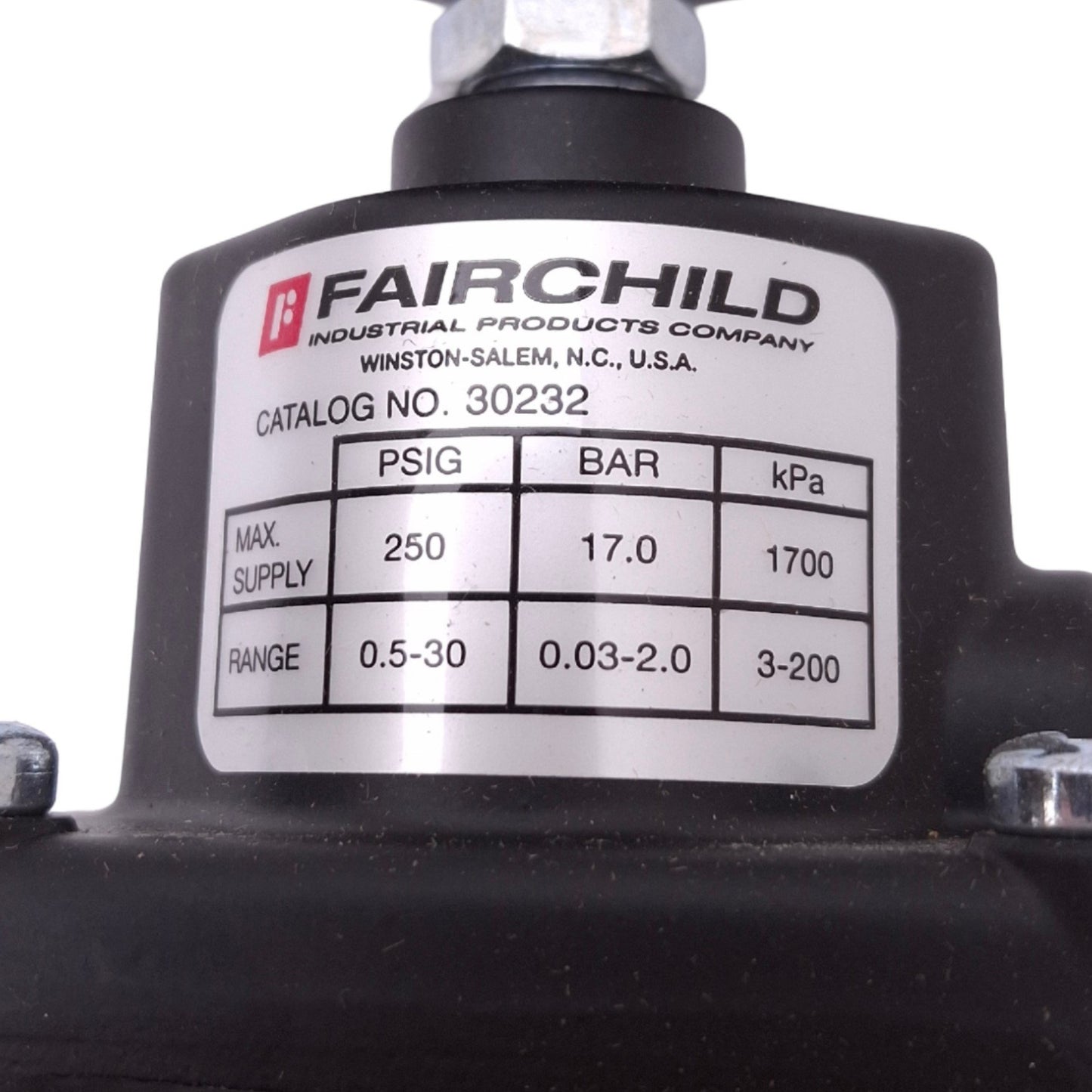 Used Fairchild 30232 Pressure Regulator, 1/4in NPT, 0.5-30psi Set, 250psi Max