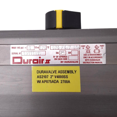 New Duravalve 075 F5 7 Q14 Durair II Assembly, 145psi Max, 1/4in NPT, 2in NPT Valve