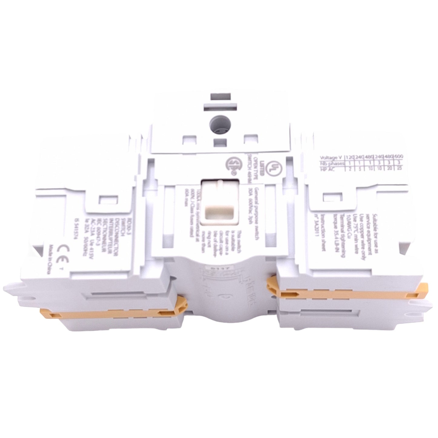 Used Eaton Bussmann RD30-3 Rotary Disconnect Switch, 3-Pole, 600VAC 30A, DIN Rail