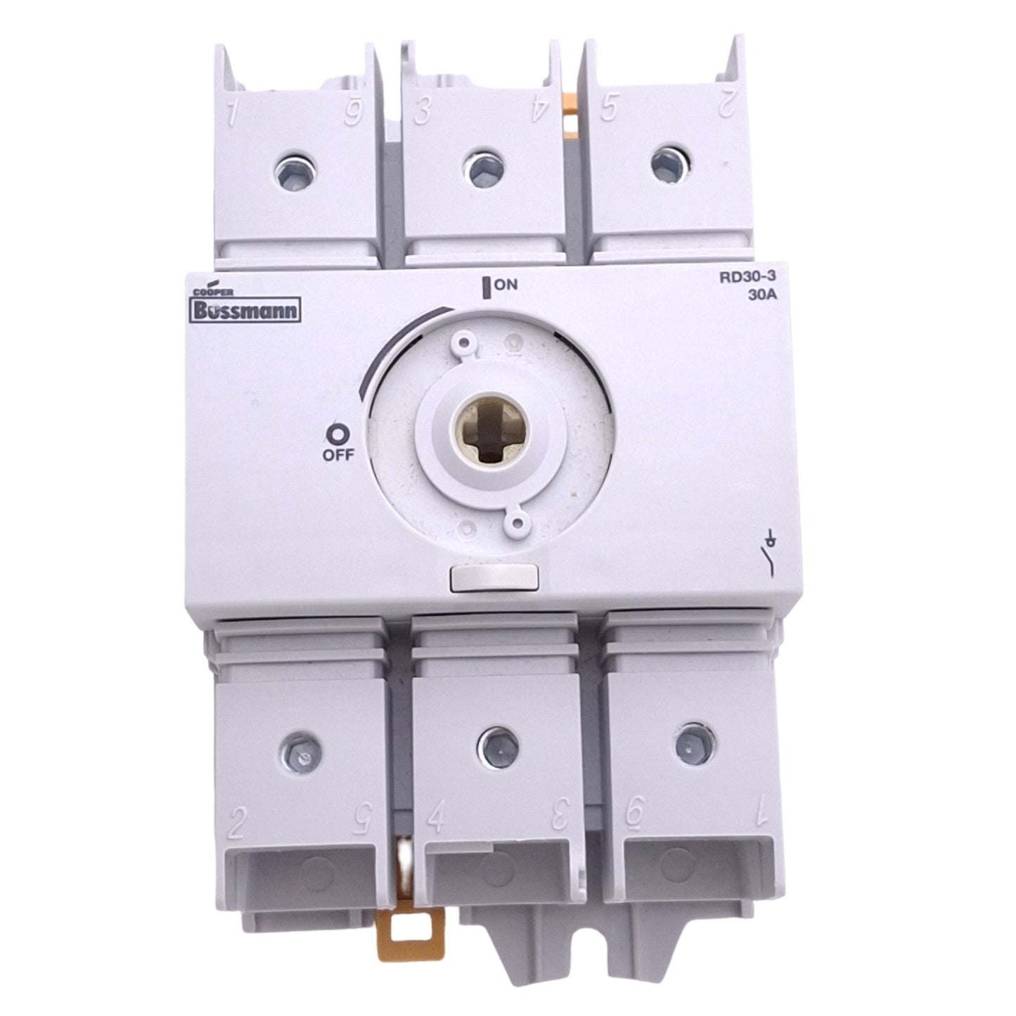 Used Eaton Bussmann RD30-3 Rotary Disconnect Switch, 3-Pole, 600VAC 30A, DIN Rail