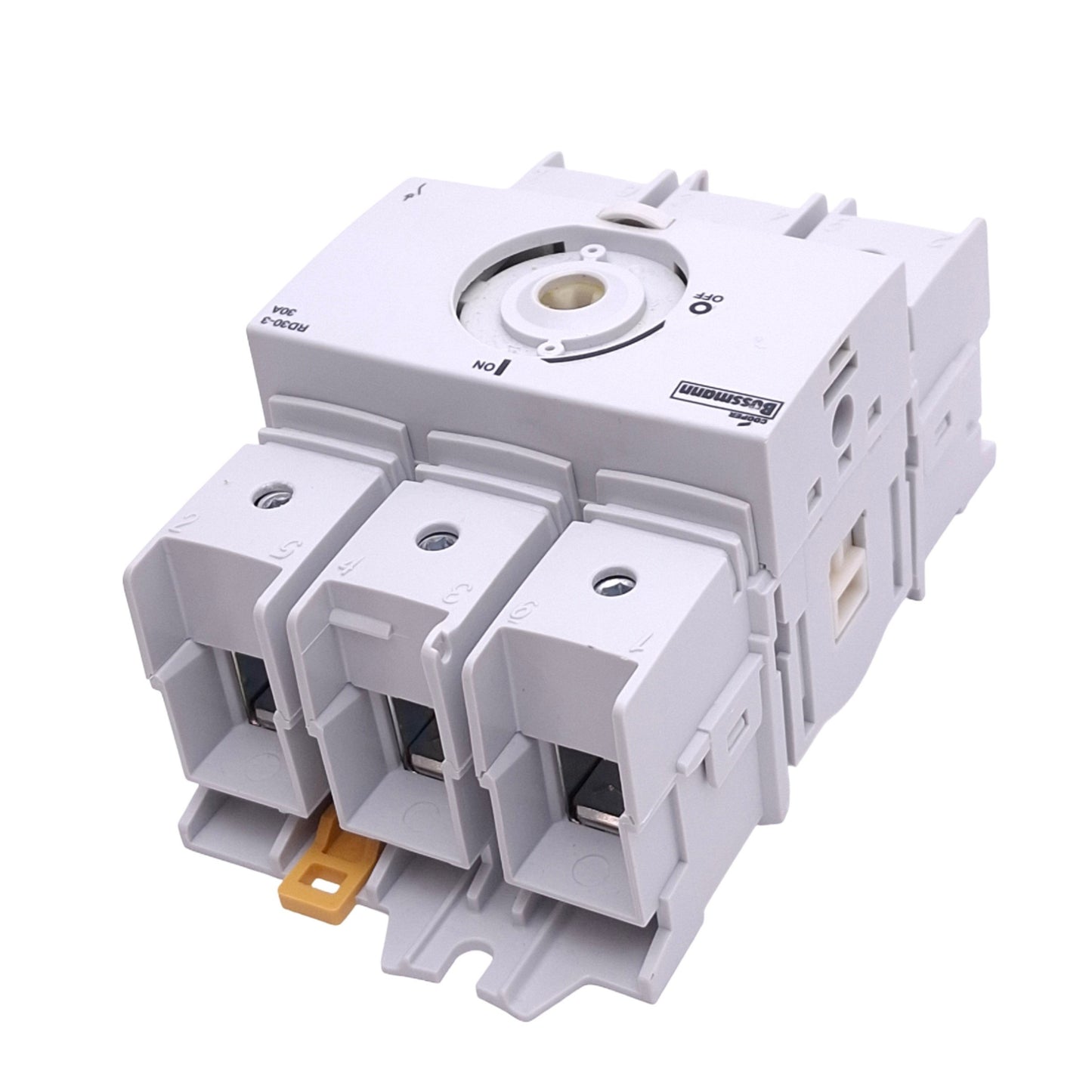 Used Eaton Bussmann RD30-3 Rotary Disconnect Switch, 3-Pole, 600VAC 30A, DIN Rail