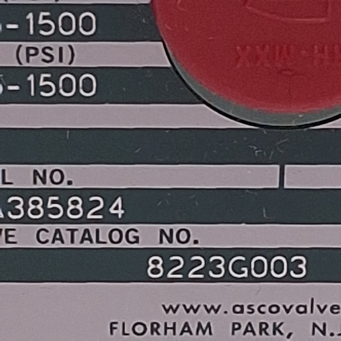 New – Open box Asco 8223G003 Red-Hat Solenoid Valve 2-Way 1/2" NPT, 25-1500psi, 110/120VAC Coil