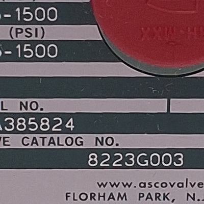 New – Open box Asco 8223G003 Red-Hat Solenoid Valve 2-Way 1/2" NPT, 25-1500psi, 110/120VAC Coil