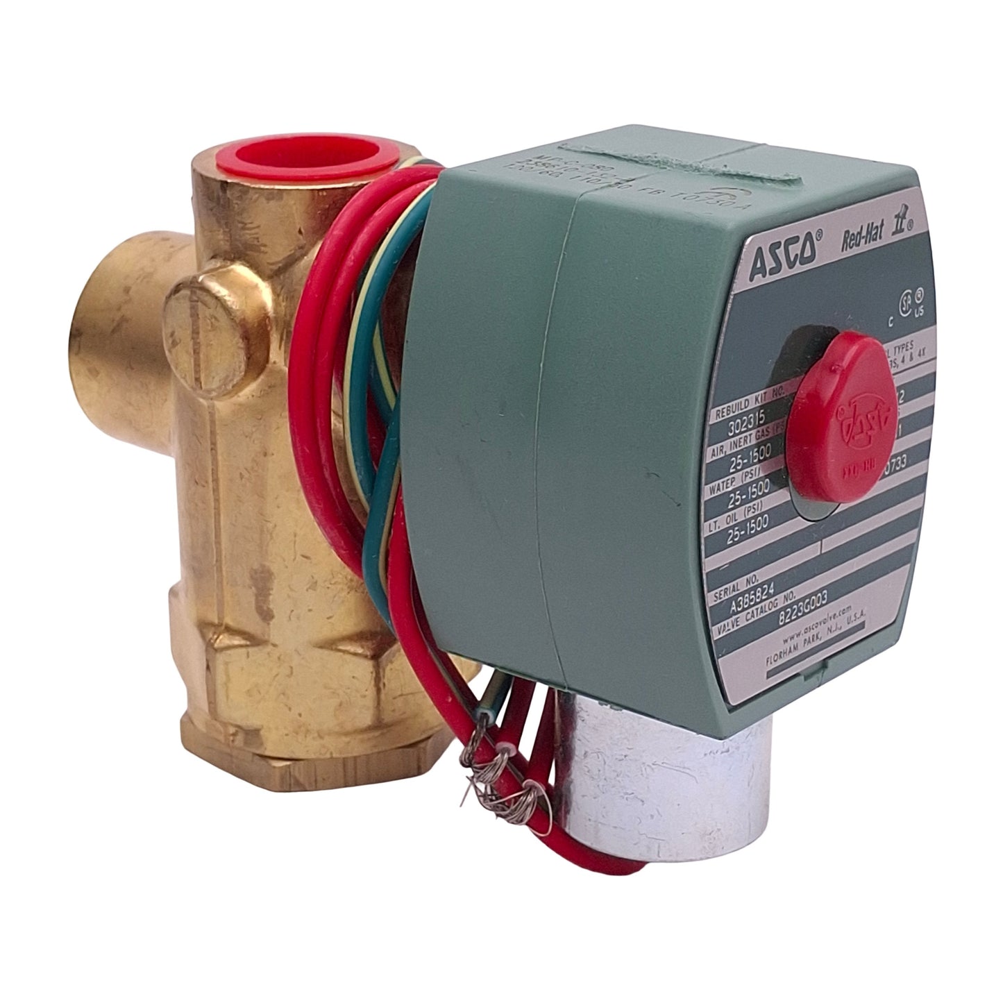New – Open box Asco 8223G003 Red-Hat Solenoid Valve 2-Way 1/2" NPT, 25-1500psi, 110/120VAC Coil