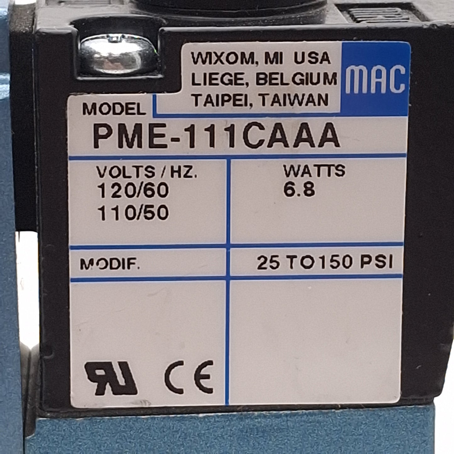 New – Open box Mac 811C-PM-111CA-152 Solenoid Valve 5/2 Single, 25-150psi, 1/4NPTF, 120VAC Coil