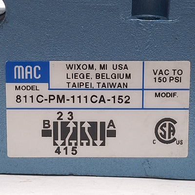 New – Open box Mac 811C-PM-111CA-152 Solenoid Valve 5/2 Single, 25-150psi, 1/4NPTF, 120VAC Coil