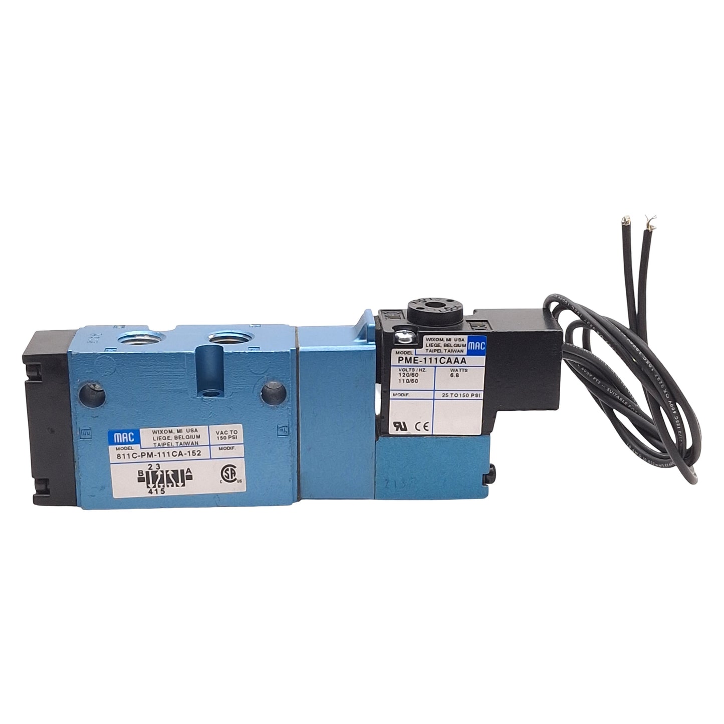 New – Open box Mac 811C-PM-111CA-152 Solenoid Valve 5/2 Single, 25-150psi, 1/4NPTF, 120VAC Coil