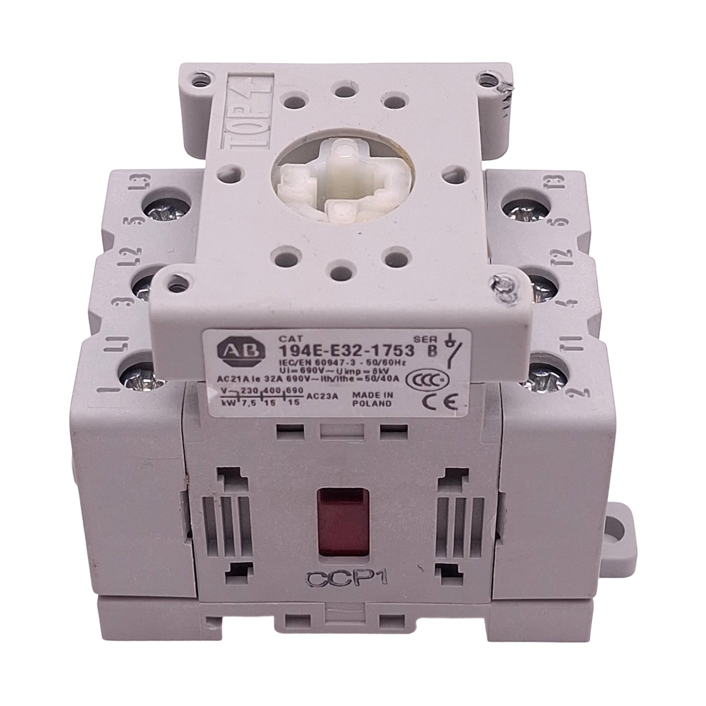 Used Allen Bradley 194E-E32-1753-6N Motor Disconnect Switch, 3-Pole, 32A 600VAC 5HP