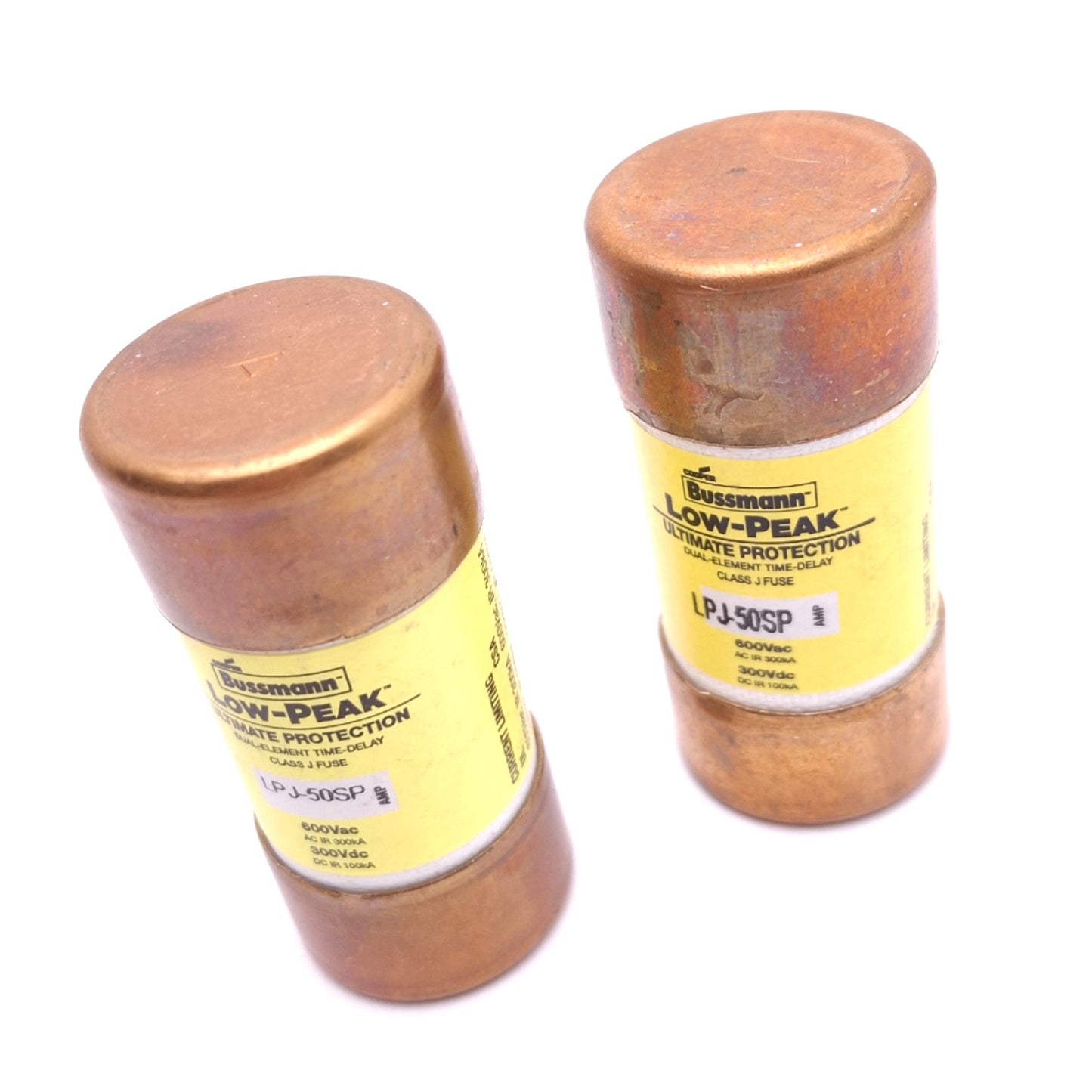 Used Lot of 2 Eaton Bussman LPJ-50SP Time Delay Fuses, 50A, 600VAC, Class J