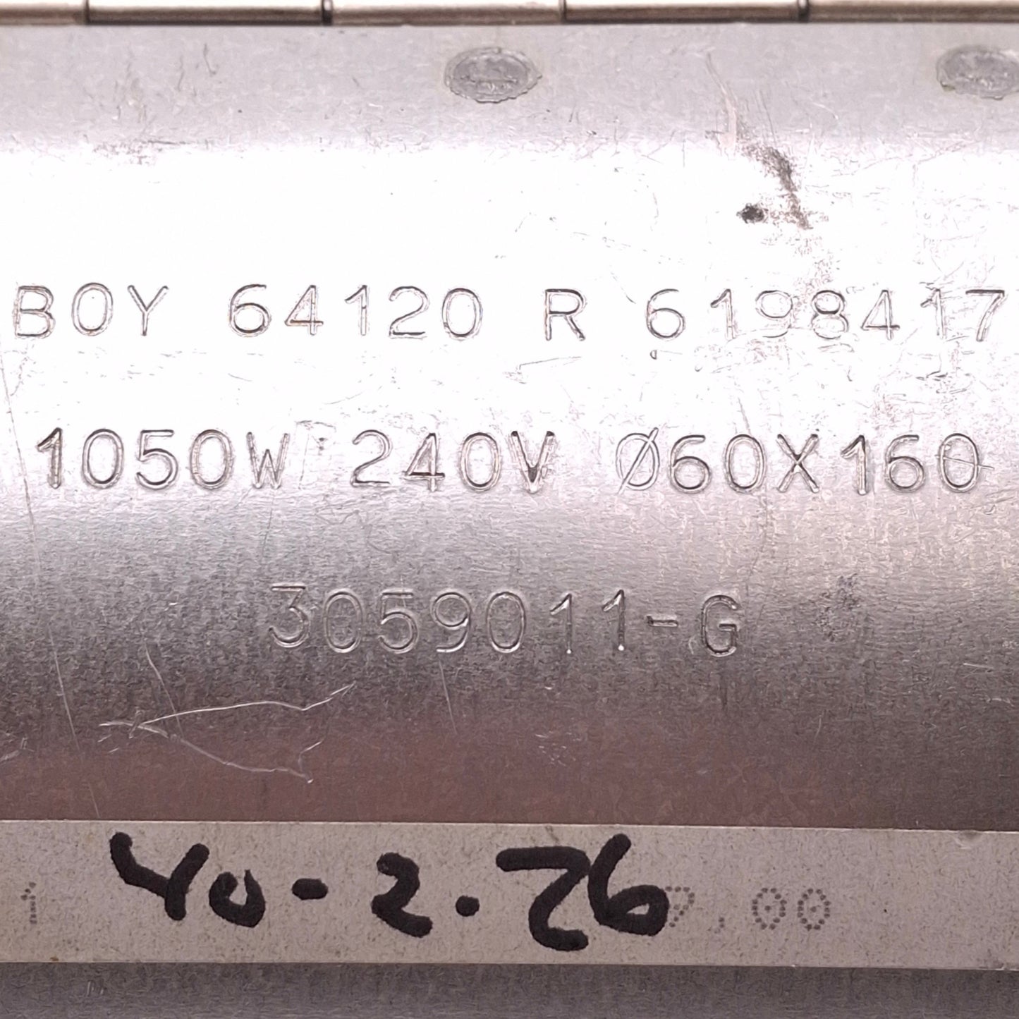 Used 3059011-G Barrel Heater ø60mm ID, ø92mm OD 160mm Length, 1050W 240V, 3-Pole Plug